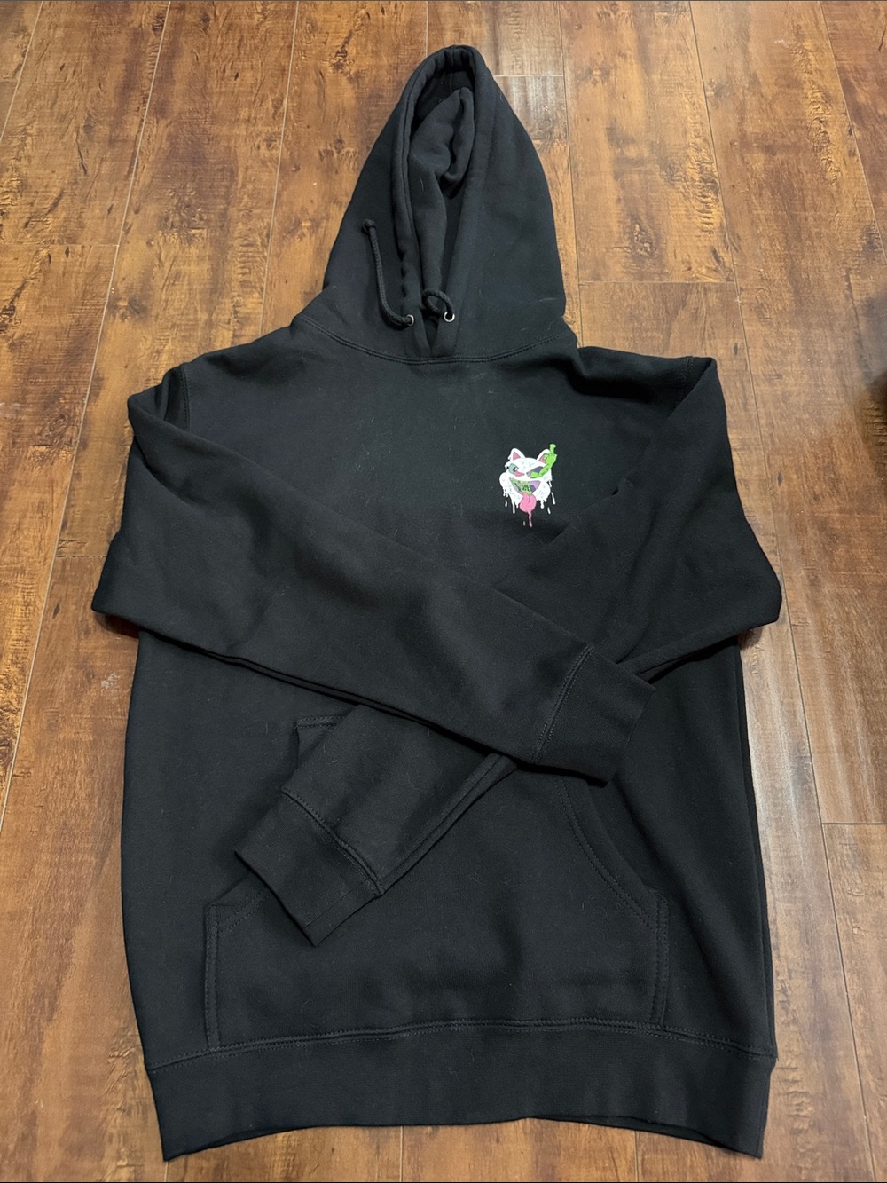 Ripndip Black Crewneck Hoodie with Small Colorful Chest Graphic